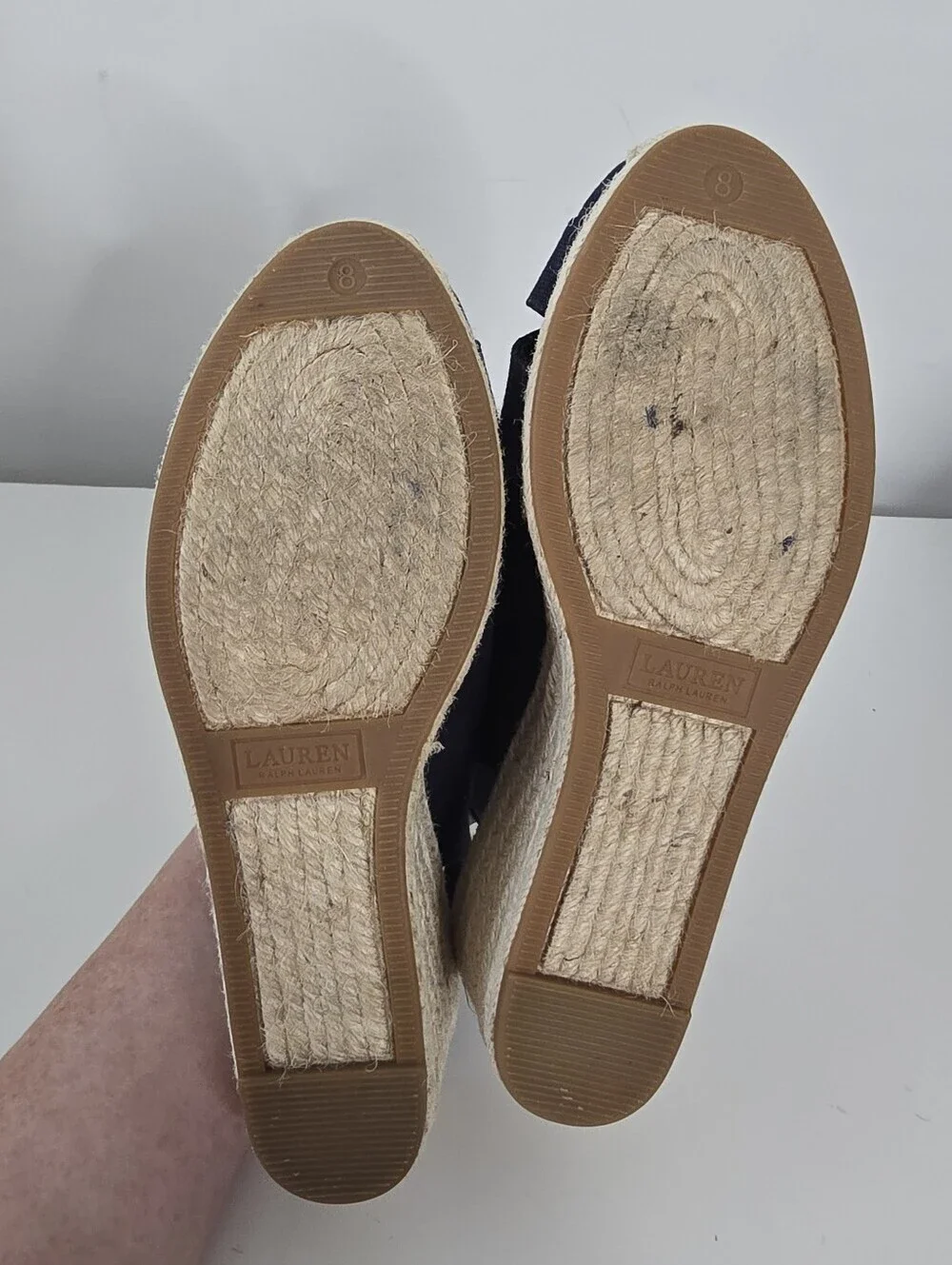 Lauren Ralph Lauren Navy Hadley Espadrille Wedge Canvas Sandals 8B Slingback